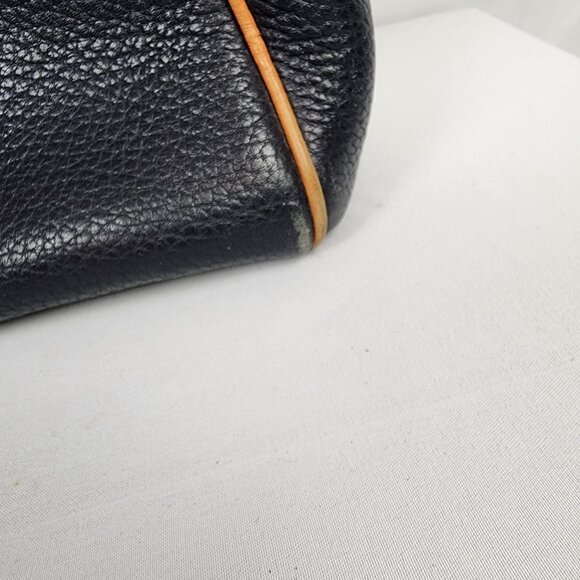 Vintage 90s Dooney & Bourke All-Weather Leather Essex Pebble Leather Brown Navy - Picture 2 of 16